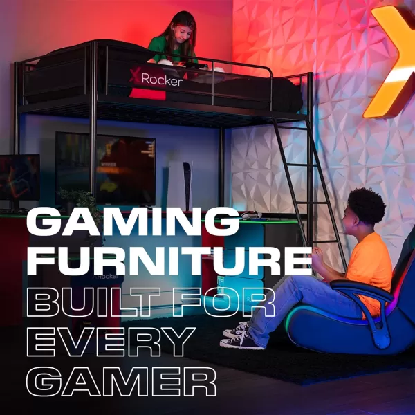 X Rocker Orion eSports Gaming Bed Frame, with TV Mount, Black Faux Leather, Durable Metal Frame, Padded Headboard, 2113501, 82.28" x 41.34" x 42.52", Twin Size