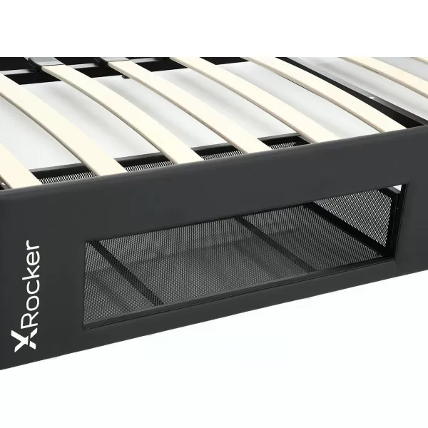 X Rocker Orion eSports Gaming Bed Frame, with TV Mount, Black Faux Leather, Durable Metal Frame, Padded Headboard, 2113501, 82.28" x 41.34" x 42.52", Twin Size
