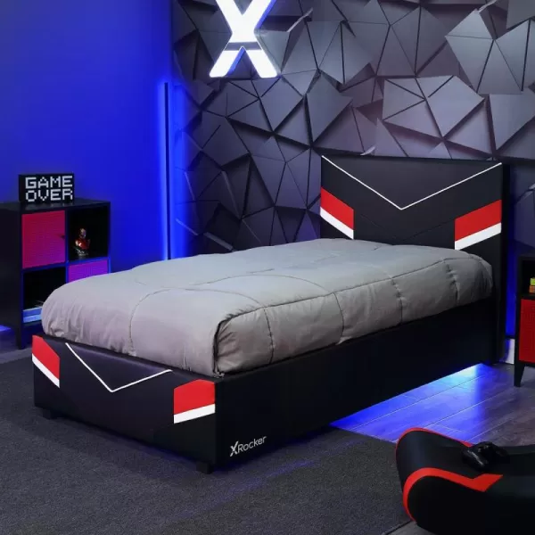 X Rocker Orion eSports Gaming Bed Frame, with TV Mount, Black Faux Leather, Durable Metal Frame, Padded Headboard, 2113501, 82.28" x 41.34" x 42.52", Twin Size
