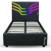 imageX Rocker Cosmos RGB LED Twin Size Platform Gaming Bed Frame Hardwood Slat Support Vegan Leather Upholstered Headboard Black