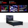 imageX Rocker Cosmos RGB LED Twin Size Platform Gaming Bed Frame Hardwood Slat Support Vegan Leather Upholstered Headboard Black