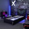 imageX Rocker Cosmos RGB LED Twin Size Platform Gaming Bed Frame Hardwood Slat Support Vegan Leather Upholstered Headboard Black