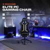 imageX Rocker Elite PC Video Gaming Chair with Footrest Adjustable Ergonomic Office Desk Chair for Computer Gamers with Wheels Vegan Leather Black ampamp White