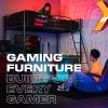 imageX Rocker XL Gaming Desk 55 Inch PC Computer Gamer Desk with RGB LED Dynamic Lighting Large Surface Builtin Headset and Cup Holder Pulsar Black