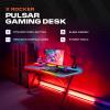 imageX Rocker XL Gaming Desk 55 Inch PC Computer Gamer Desk with RGB LED Dynamic Lighting Large Surface Builtin Headset and Cup Holder Pulsar Black
