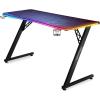 imageX Rocker XL Gaming Desk 55 Inch PC Computer Gamer Desk with RGB LED Dynamic Lighting Large Surface Builtin Headset and Cup Holder Pulsar Black