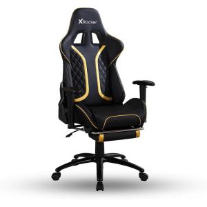 imageX Rocker Elite PC Video Gaming Chair with Footrest Adjustable Ergonomic Office Desk Chair for Computer Gamers with Wheels Vegan Leather Black ampamp White