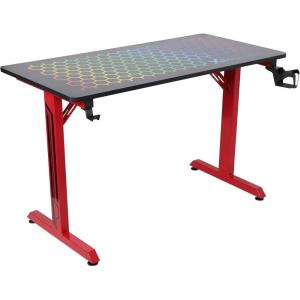imageX Rocker Hex PC Modern Gaming Desk with Headset Hook and Cup Holder Textured Carbon Fiber 721601 4724quot x 2362quot x 2913quot Black and RedHex Pattern