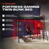 image:imageX Rocker Gaming Bed Twin Size Loft Bunk Durable Black Metal Frame Builtin Shelving for PC Computer Video Gamer Bedroom for Teen Boys GirlsFortress