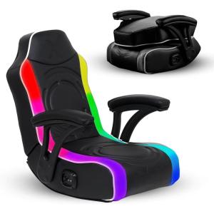 image:imageX Rocker Video Gaming Floor Rocker Chair Builtin Audio Foldable for Gamers Bedroom or Game Room for Boys Girls Teens 517 Gifts for GamersEmerald Black RGB LED