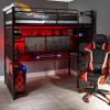 image:imageX Rocker Gaming Bed Twin Size Loft Bunk Durable Black Metal Frame Builtin Shelving for PC Computer Video Gamer Bedroom for Teen Boys GirlsBattleBunk