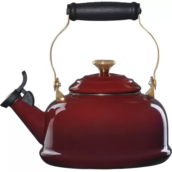 Le Creuset Enamel On Steel Whistling Tea Kettle with Gold Knob and Brackets, 1.7 qt., Rhone