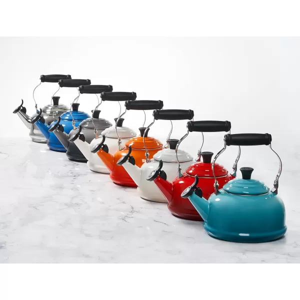 Le Creuset Enamel On Steel Whistling Tea Kettle with Gold Knob and Brackets, 1.7 qt., Rhone