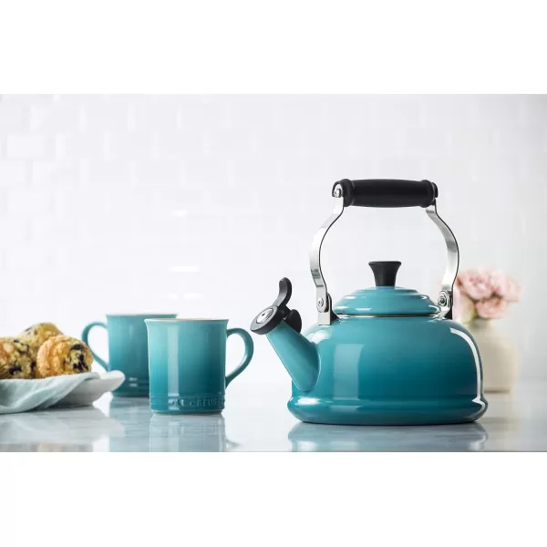 Le Creuset Enamel On Steel Whistling Tea Kettle with Gold Knob and Brackets, 1.7 qt., Rhone