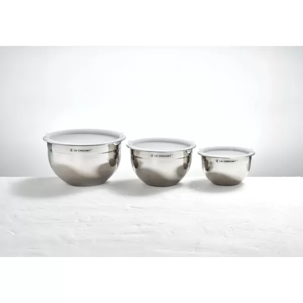 Le Creuset Set of 3 Stackable Colanders, Large, Stainless Steel