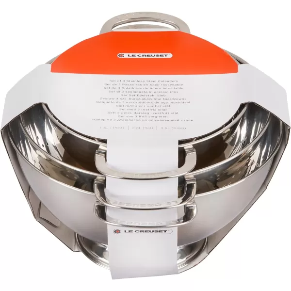 Le Creuset Set of 3 Stackable Colanders, Large, Stainless Steel
