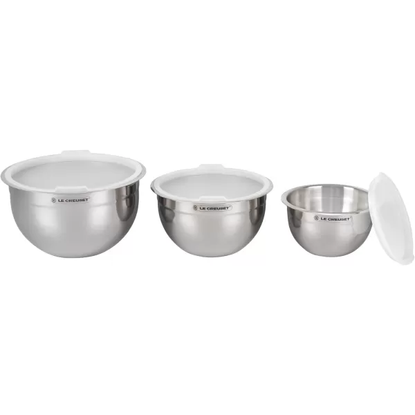 Le Creuset Set of 3 Stackable Colanders, Large, Stainless Steel