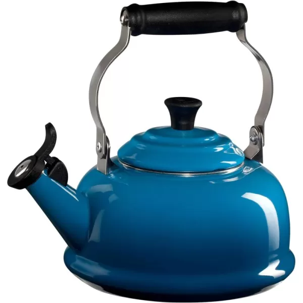 Le Creuset Enamel On Steel Whistling Tea Kettle with Gold Knob and Brackets, 1.7 qt., Rhone
