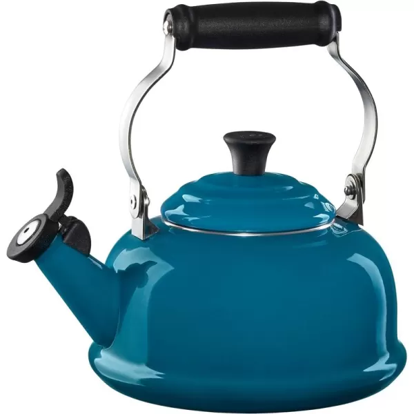 Le Creuset Enamel On Steel Whistling Tea Kettle with Gold Knob and Brackets, 1.7 qt., Rhone