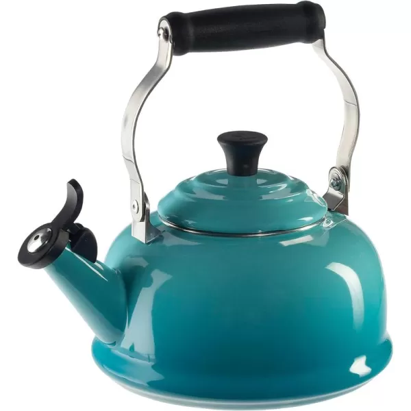 Le Creuset Enamel On Steel Whistling Tea Kettle with Gold Knob and Brackets, 1.7 qt., Rhone