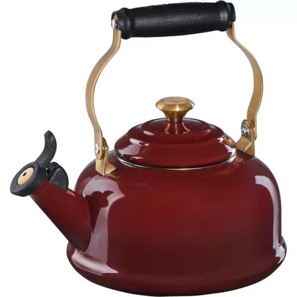Le Creuset Enamel On Steel Whistling Tea Kettle with Gold Knob and Brackets, 1.7 qt., Rhone