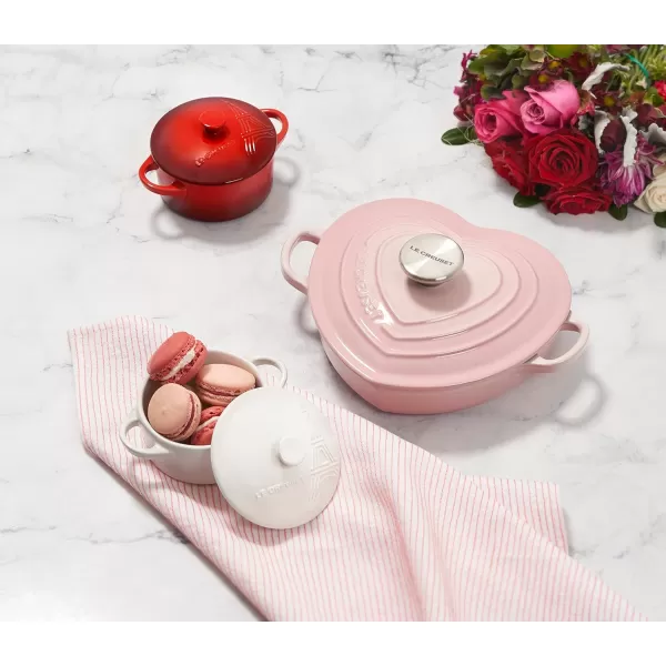 Le Creuset Cerise with Gold Heart Knob Stoneware Mini Round Cocotte, 8 oz