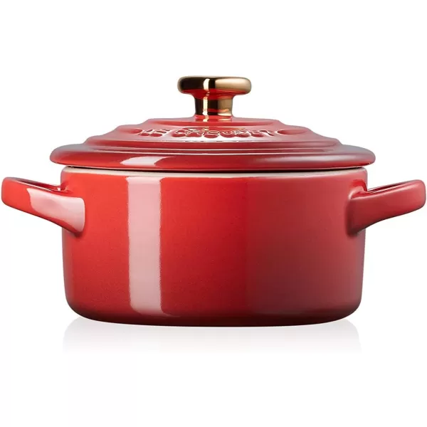 Le Creuset Cerise with Gold Heart Knob Stoneware Mini Round Cocotte, 8 oz