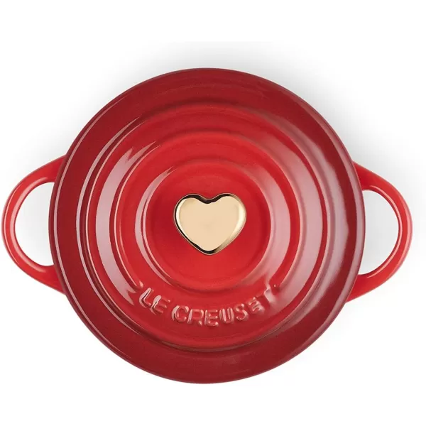Le Creuset Cerise with Gold Heart Knob Stoneware Mini Round Cocotte, 8 oz
