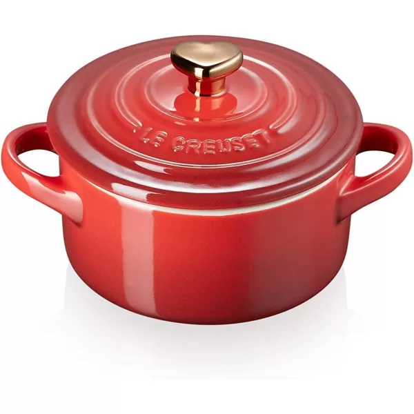 Le Creuset Cerise with Gold Heart Knob Stoneware Mini Round Cocotte, 8 oz