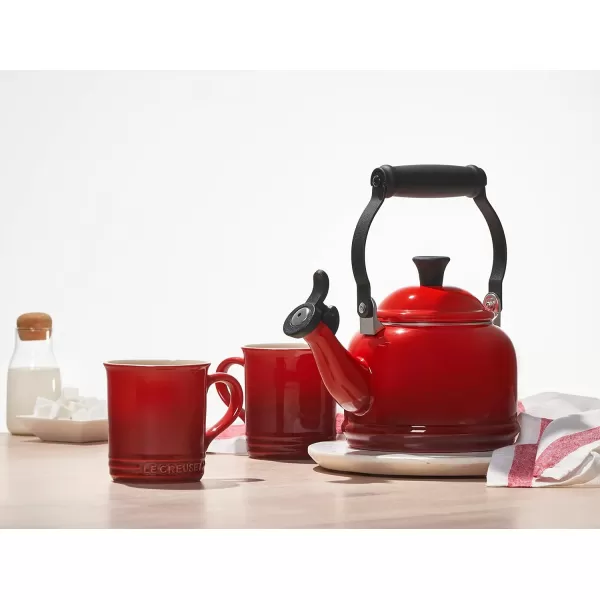 Le Creuset Enamel On Steel Demi Kettle &amp; Stoneware Set of 2 Mugs, 1.25 qt. Kettle &amp;  14 oz. Mugs, Licorice