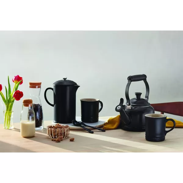 Le Creuset Enamel On Steel Demi Kettle &amp; Stoneware Set of 2 Mugs, 1.25 qt. Kettle &amp;  14 oz. Mugs, Licorice