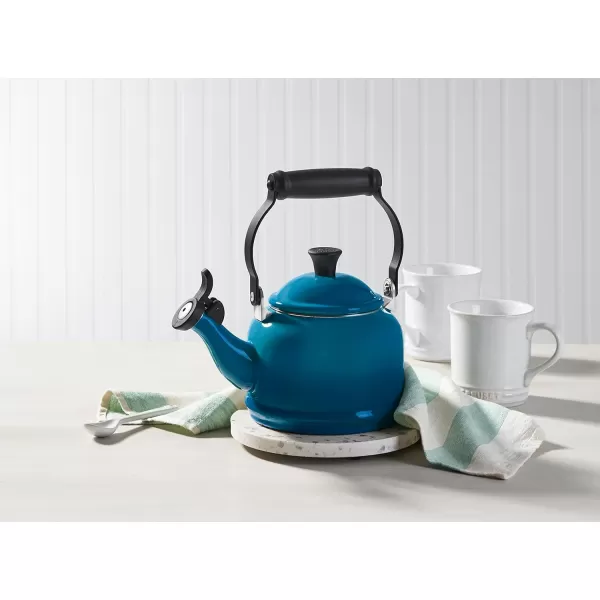 Le Creuset Enamel On Steel Demi Kettle &amp; Stoneware Set of 2 Mugs, 1.25 qt. Kettle &amp;  14 oz. Mugs, Licorice
