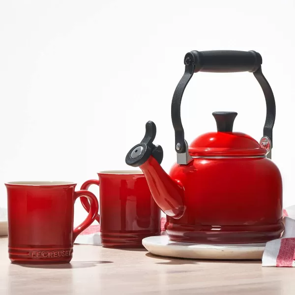Le Creuset Enamel On Steel Demi Kettle &amp; Stoneware Set of 2 Mugs, 1.25 qt. Kettle &amp;  14 oz. Mugs, Licorice