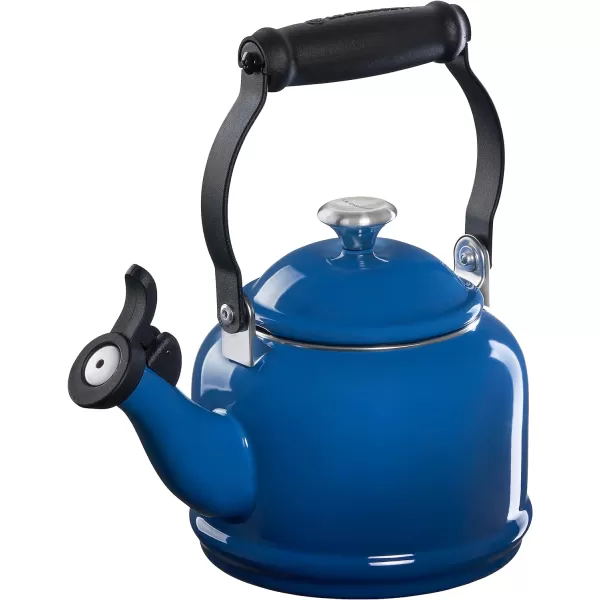 Le Creuset Enamel On Steel Demi Kettle with Metal Finishes &amp; Stoneware Set of 2 Mugs, 1.25 qt. Kettle &amp;  14 oz. Mugs, Cerise