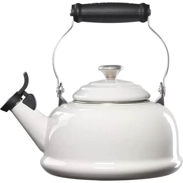 Le Creuset Enamel On Steel Whistling Tea Kettle with Metal Finishes, 1.7 qt., Meringue