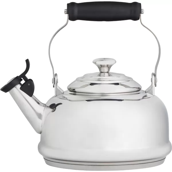 Le Creuset Enamel On Steel Whistling Tea Kettle with Metal Finishes, 1.7 qt., Meringue