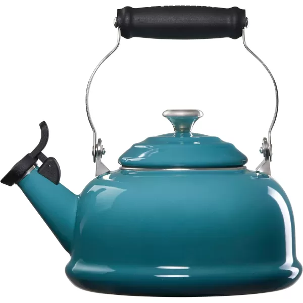 Le Creuset Enamel On Steel Whistling Tea Kettle with Metal Finishes, 1.7 qt., Meringue