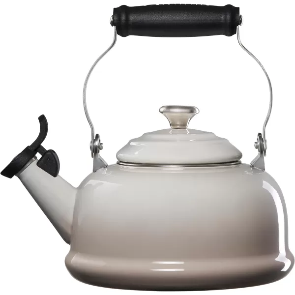 Le Creuset Enamel On Steel Whistling Tea Kettle with Metal Finishes, 1.7 qt., Meringue