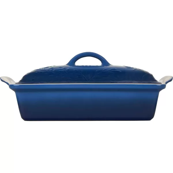 Le Creuset Olive Branch Collection Stoneware Heritage Covered Rectangular Casserole, 4 qt., Marseille with Embossed Lid