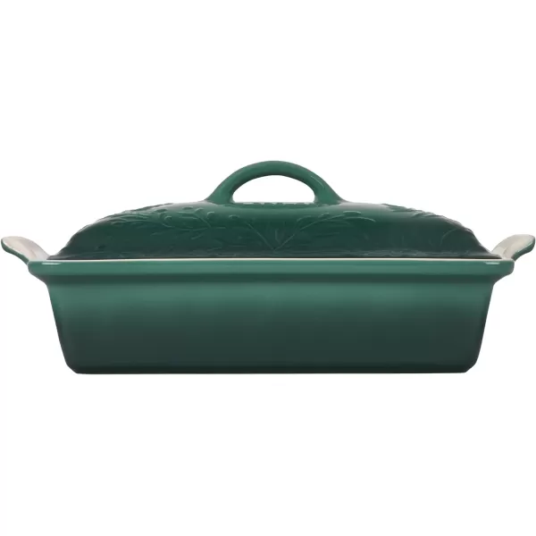 Le Creuset Olive Branch Collection Stoneware Heritage Covered Rectangular Casserole, 4 qt., Marseille with Embossed Lid