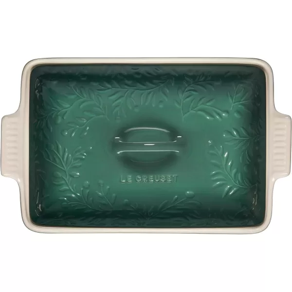 Le Creuset Olive Branch Collection Stoneware Heritage Covered Rectangular Casserole, 4 qt., Marseille with Embossed Lid