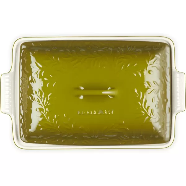 Le Creuset Olive Branch Collection Stoneware Heritage Covered Rectangular Casserole, 4 qt., Marseille with Embossed Lid
