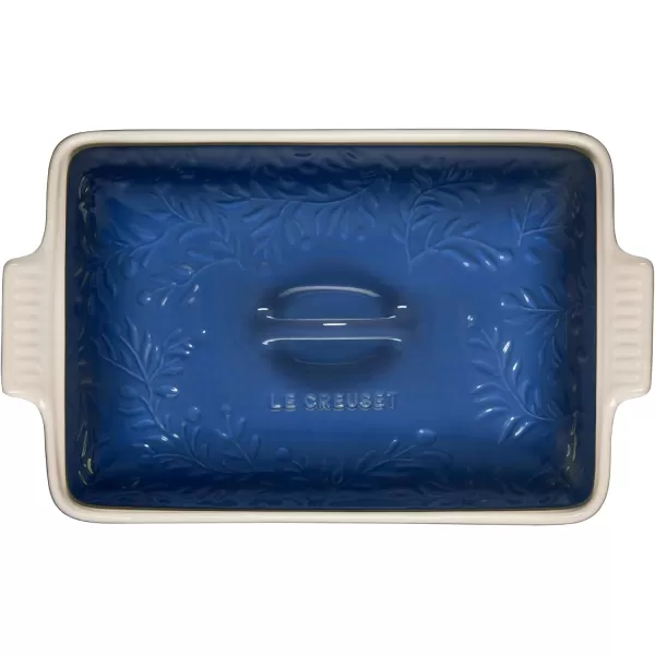 Le Creuset Olive Branch Collection Stoneware Heritage Covered Rectangular Casserole, 4 qt., Marseille with Embossed Lid