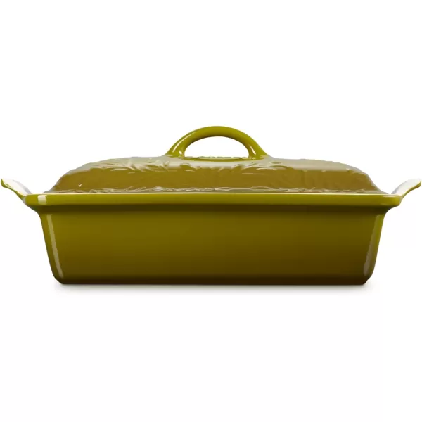Le Creuset Olive Branch Collection Stoneware Heritage Covered Rectangular Casserole, 4 qt., Marseille with Embossed Lid