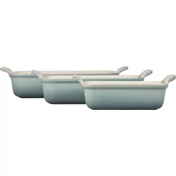 Le Creuset Stoneware Heritage Set 3 Rectangular Dishes, Sea Salt