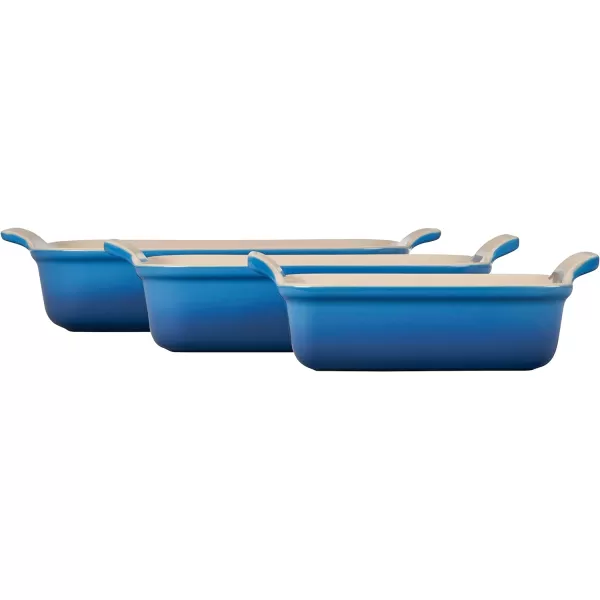 Le Creuset Stoneware Heritage Set 3 Rectangular Dishes, Sea Salt