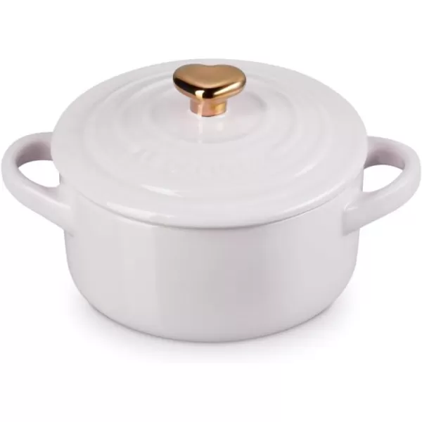 Le Creuset Cerise with Gold Heart Knob Stoneware Mini Round Cocotte, 8 oz