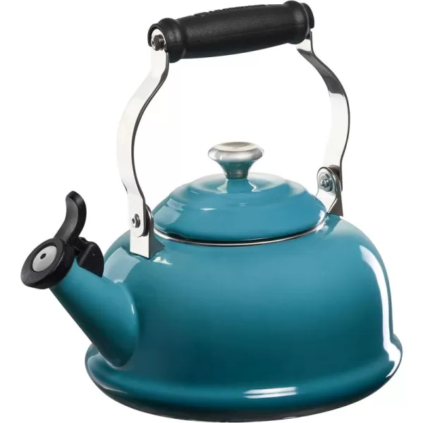 Le Creuset Enamel On Steel Whistling Tea Kettle with Metal Finishes, 1.7 qt., Meringue