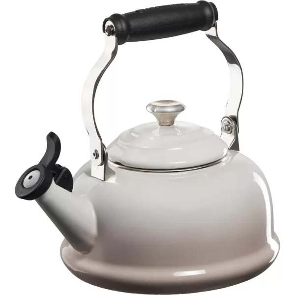 Le Creuset Enamel On Steel Whistling Tea Kettle with Metal Finishes, 1.7 qt., Meringue
