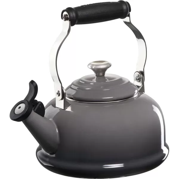 Le Creuset Enamel On Steel Whistling Tea Kettle with Metal Finishes, 1.7 qt., Meringue